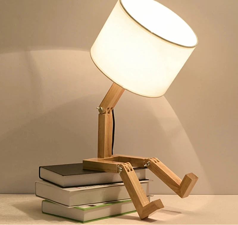 Finn Nordic Wooden Robot Table Lamp - Onyx Decor
