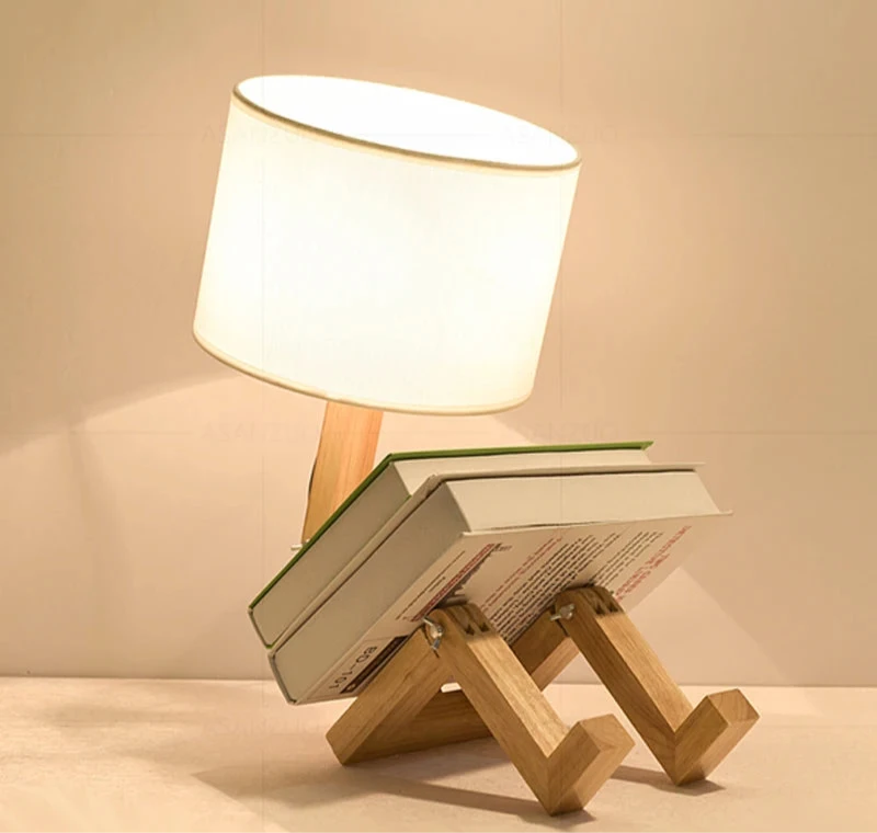 Finn Nordic Wooden Robot Table Lamp - Onyx Decor