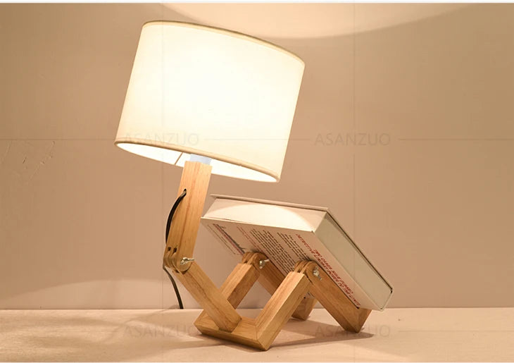 Finn Nordic Wooden Robot Table Lamp - Onyx Decor