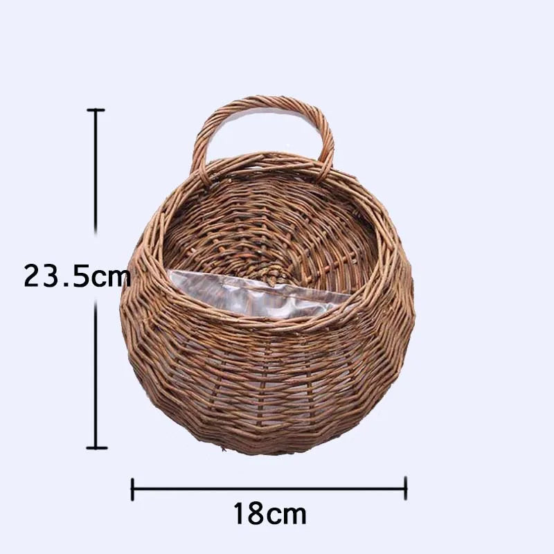 Hand Made Wicker Rattan Flower Planter Wall Hanging Wicker Rattam Basket Garden Vine Pot Plants Holder Garden Pots Wall Planter - Onyx Decor