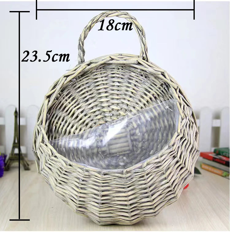 Hand Made Wicker Rattan Flower Planter Wall Hanging Wicker Rattam Basket Garden Vine Pot Plants Holder Garden Pots Wall Planter - Onyx Decor