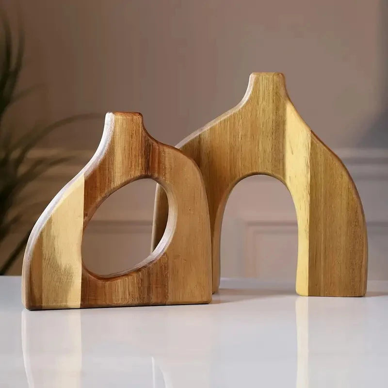 Aria Wood Table Vase Set - Onyx Decor