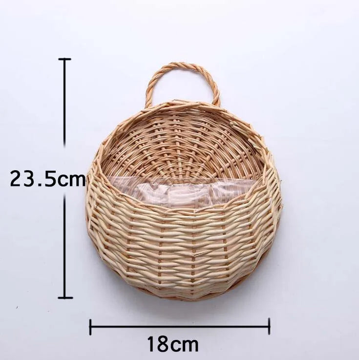 Hand Made Wicker Rattan Flower Planter Wall Hanging Wicker Rattam Basket Garden Vine Pot Plants Holder Garden Pots Wall Planter - Onyx Decor
