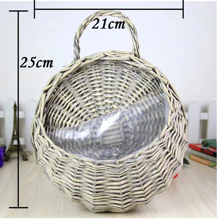 Hand Made Wicker Rattan Flower Planter Wall Hanging Wicker Rattam Basket Garden Vine Pot Plants Holder Garden Pots Wall Planter - Onyx Decor
