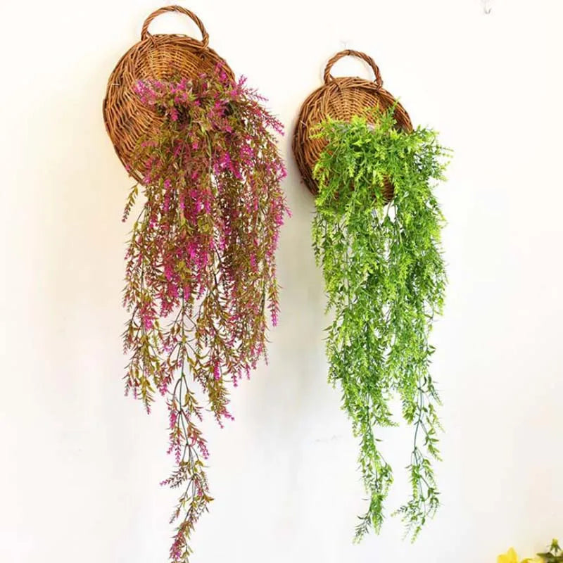Hand Made Wicker Rattan Flower Planter Wall Hanging Wicker Rattam Basket Garden Vine Pot Plants Holder Garden Pots Wall Planter - Onyx Decor