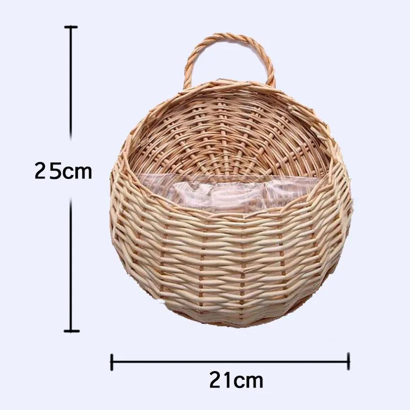 Hand Made Wicker Rattan Flower Planter Wall Hanging Wicker Rattam Basket Garden Vine Pot Plants Holder Garden Pots Wall Planter - Onyx Decor