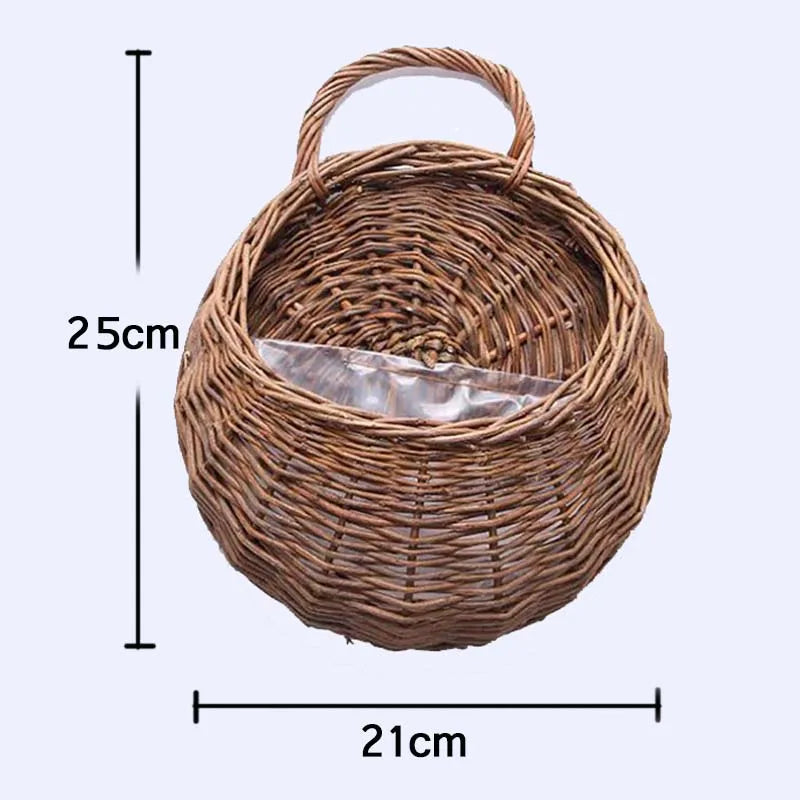 Hand Made Wicker Rattan Flower Planter Wall Hanging Wicker Rattam Basket Garden Vine Pot Plants Holder Garden Pots Wall Planter - Onyx Decor