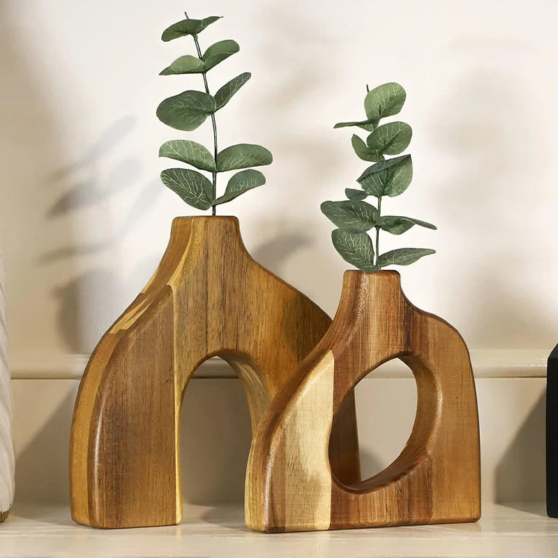 Aria Wood Table Vase Set - Onyx Decor