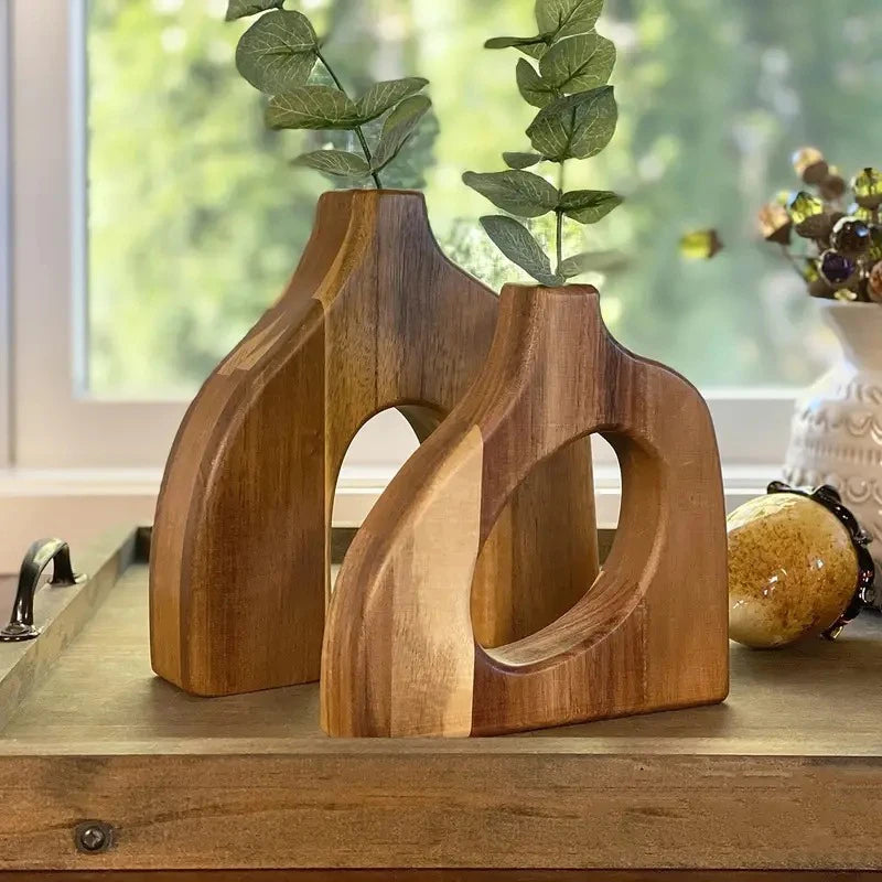 Aria Wood Table Vase Set - Onyx Decor