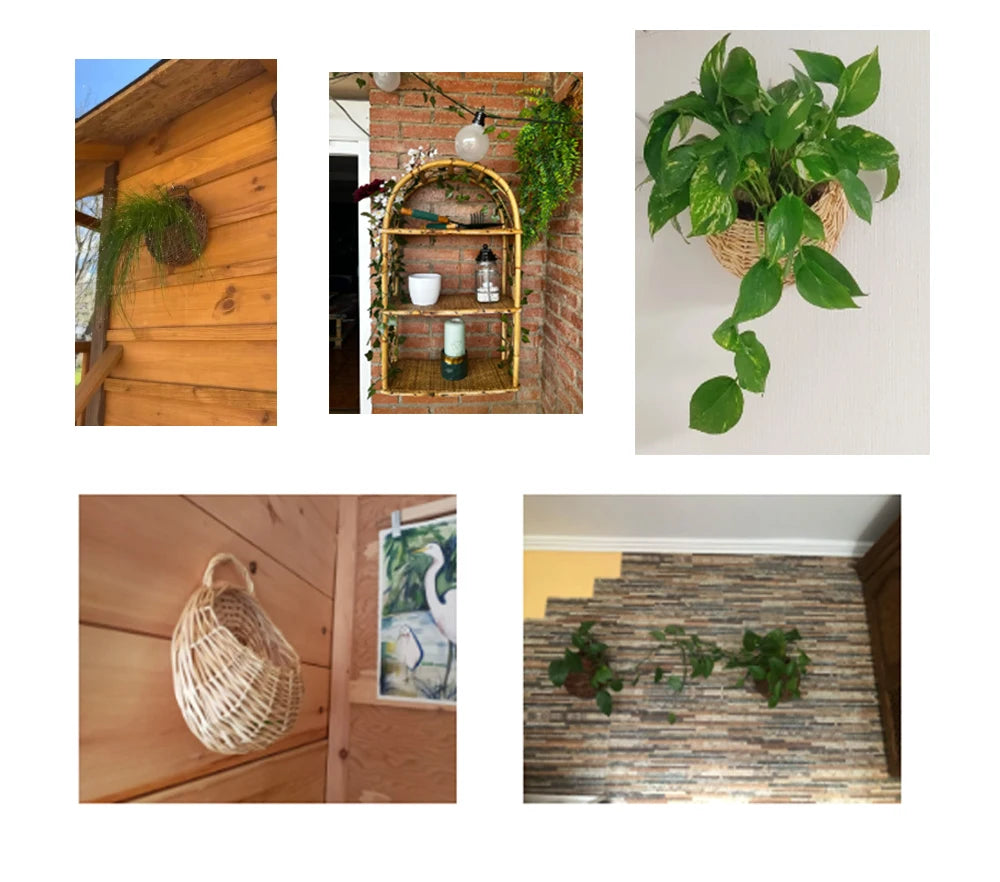 Hand Made Wicker Rattan Flower Planter Wall Hanging Wicker Rattam Basket Garden Vine Pot Plants Holder Garden Pots Wall Planter - Onyx Decor