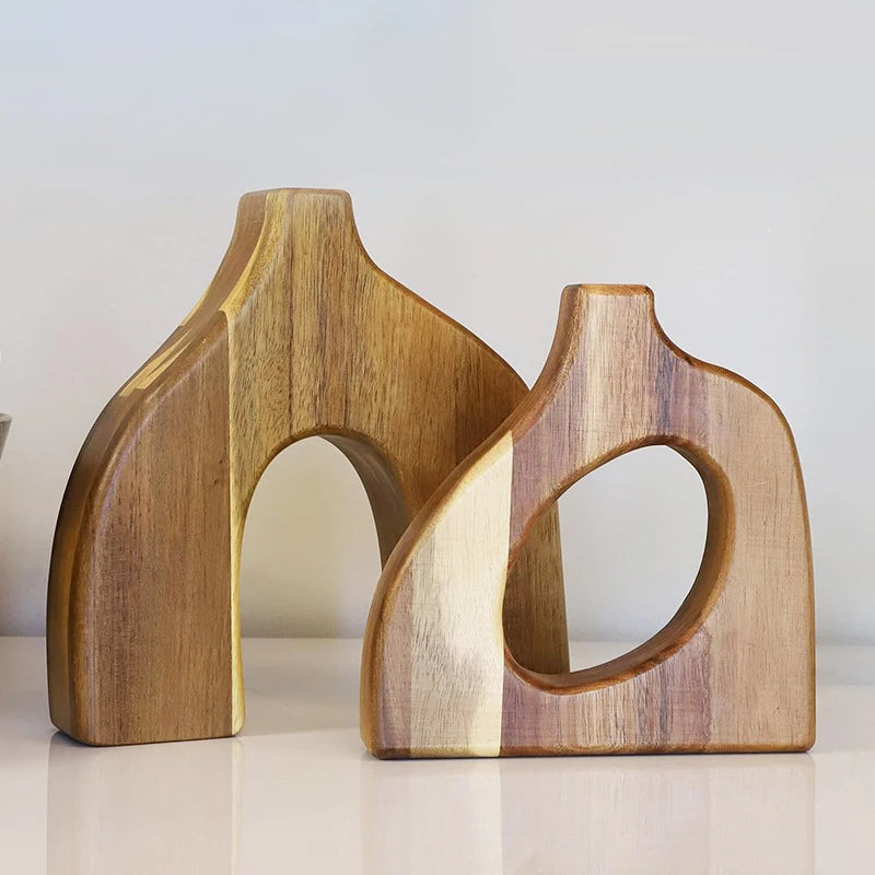 Aria Wood Table Vase Set - Onyx Decor