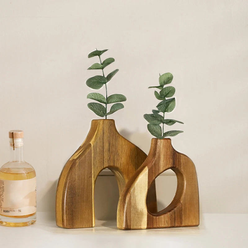 Aria Wood Table Vase Set - Onyx Decor