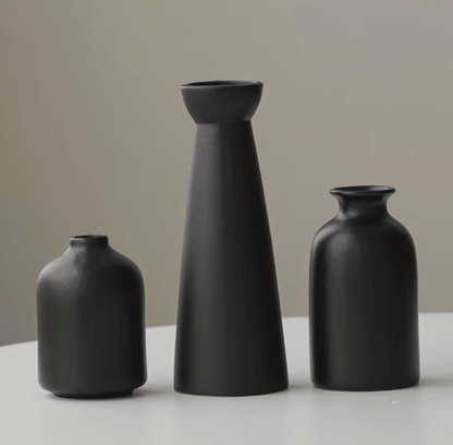 Aylin 3-Piece Minimalist Ceramic Vase Set - Onyx Decor