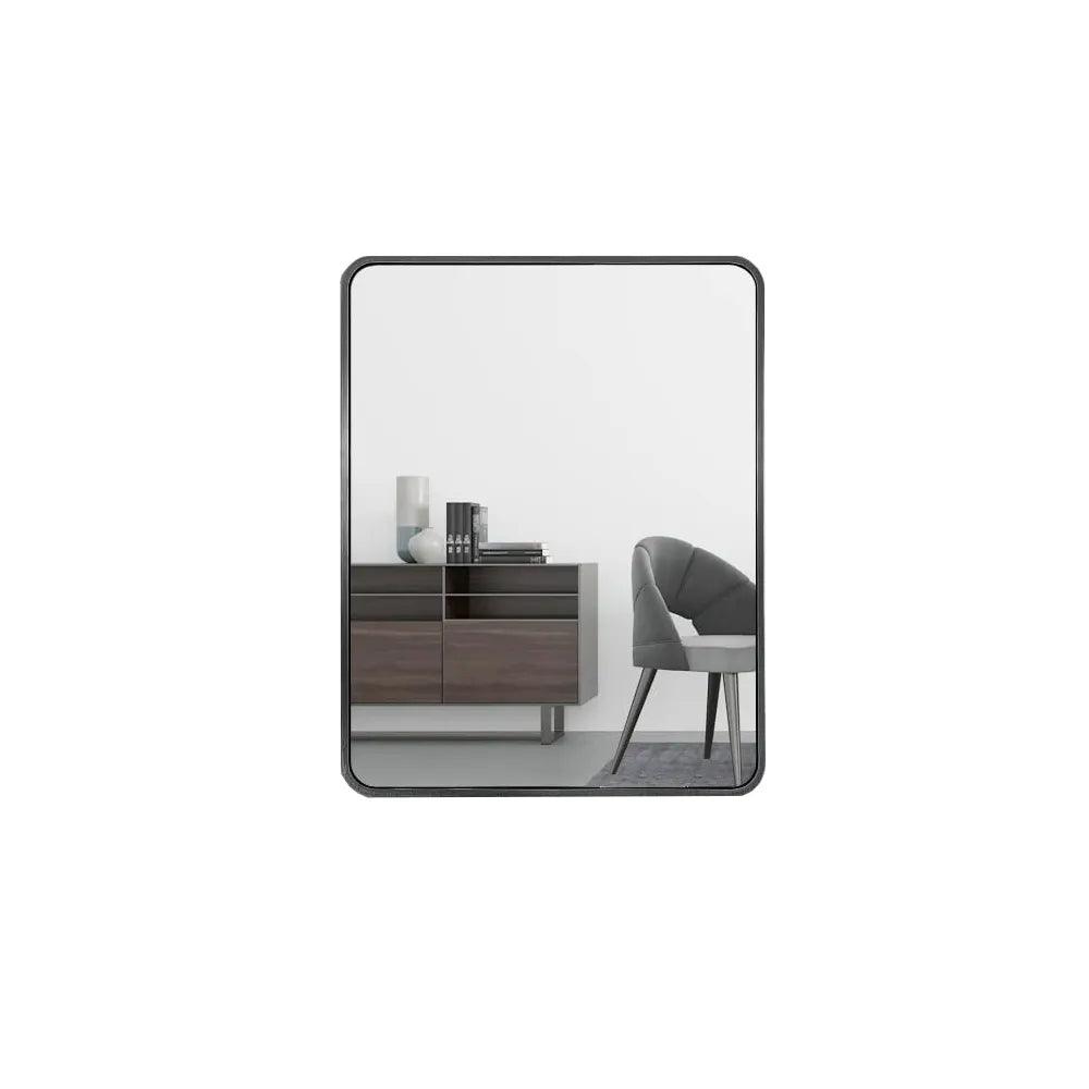 Modern Rounded Rectangle Wall Mirror, Metal Frame - Onyx Decor