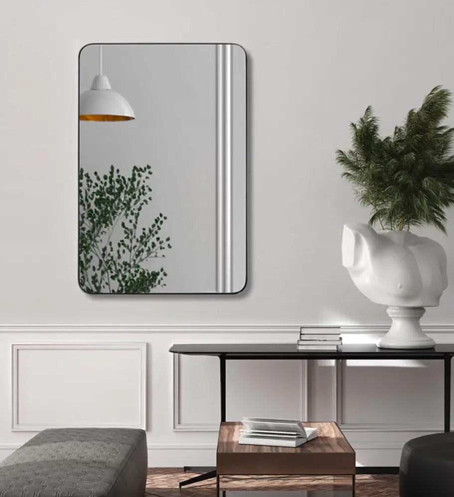 Modern Rounded Rectangle Wall Mirror, Metal Frame - Onyx Decor