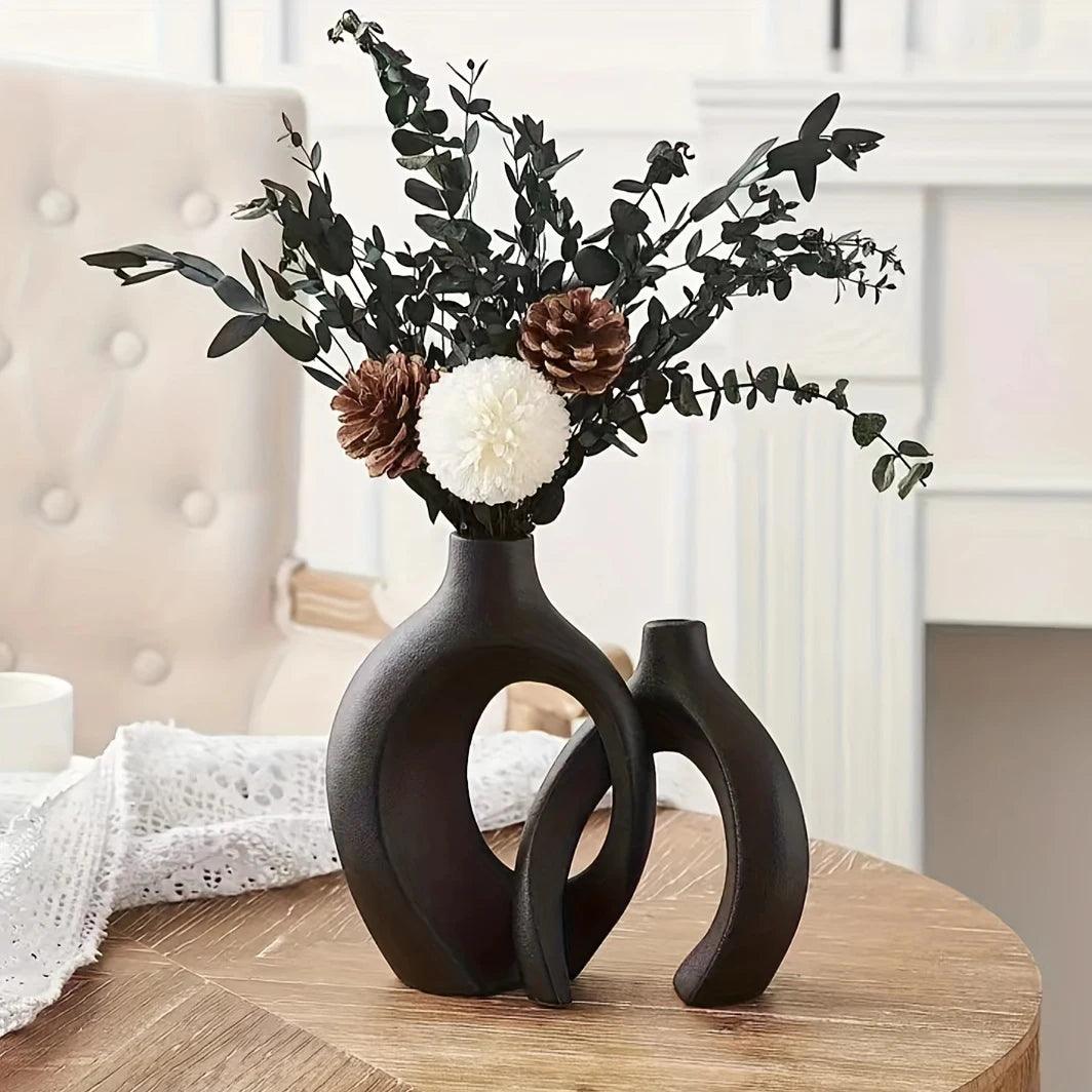 Ivy 2 Piece Ceramic Vase - Onyx Decor