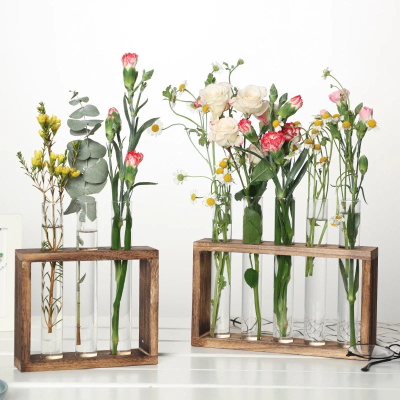 Eli Wooden Frame Hydroponic Propagation Vase - Onyx Decor
